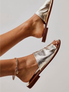 Free People Metallic Gold Slide Mules